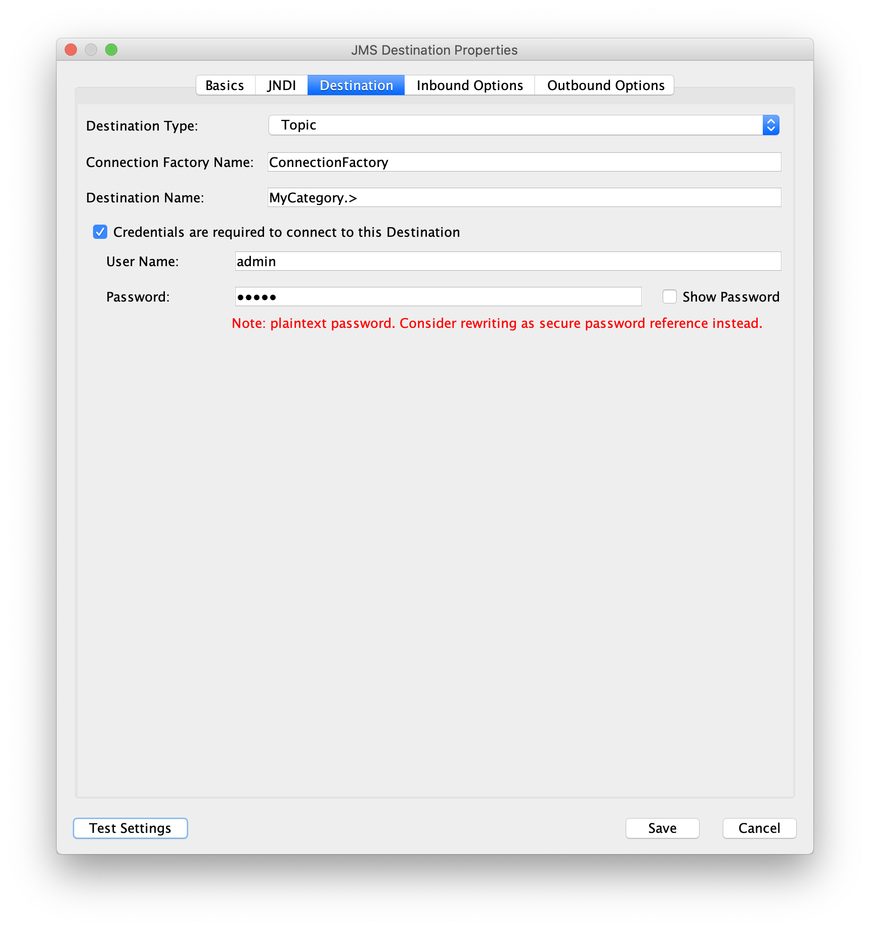 ActiveMQ Inbound - Destination